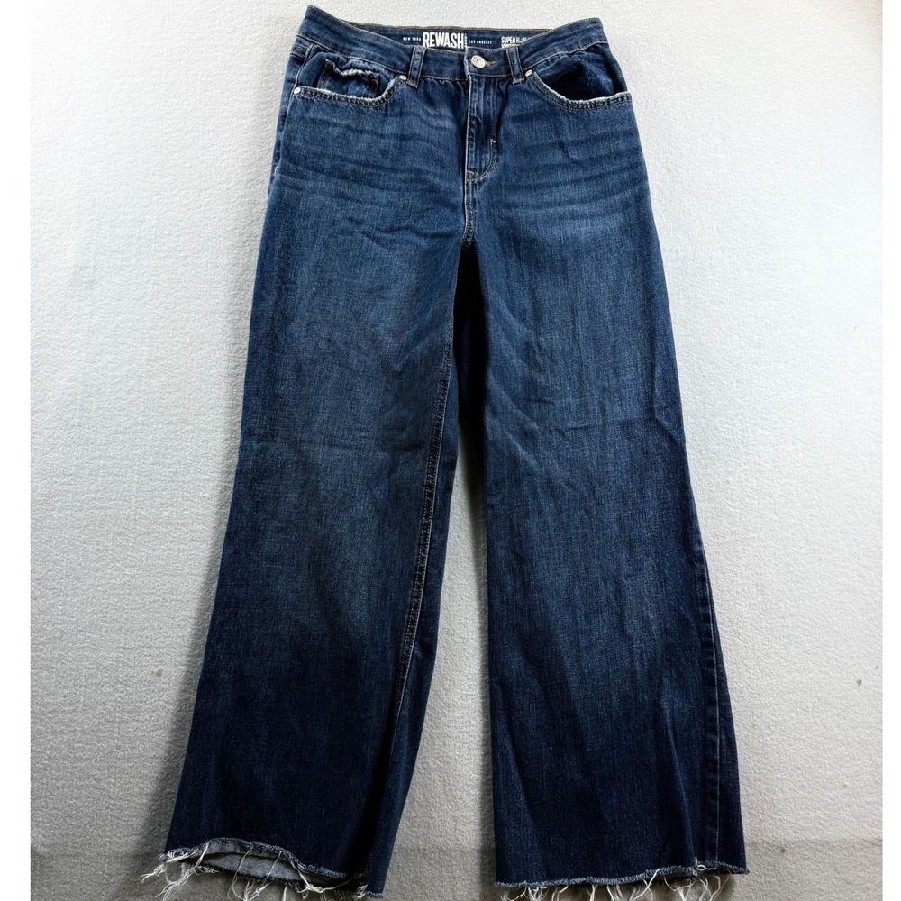 Rewash Wide Leg Jeans Women Size 5/27 Blue Super High Rise Raw Hem Loose 28x26